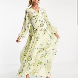 ASOS DESIGN Maternity button up pintuck maxi dress in yellow floral print